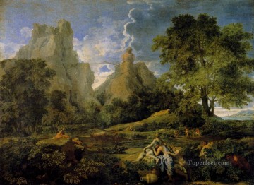 ポリフェムスの古典的なニコラの風景 ニコラ・プッサン山 Oil Paintings